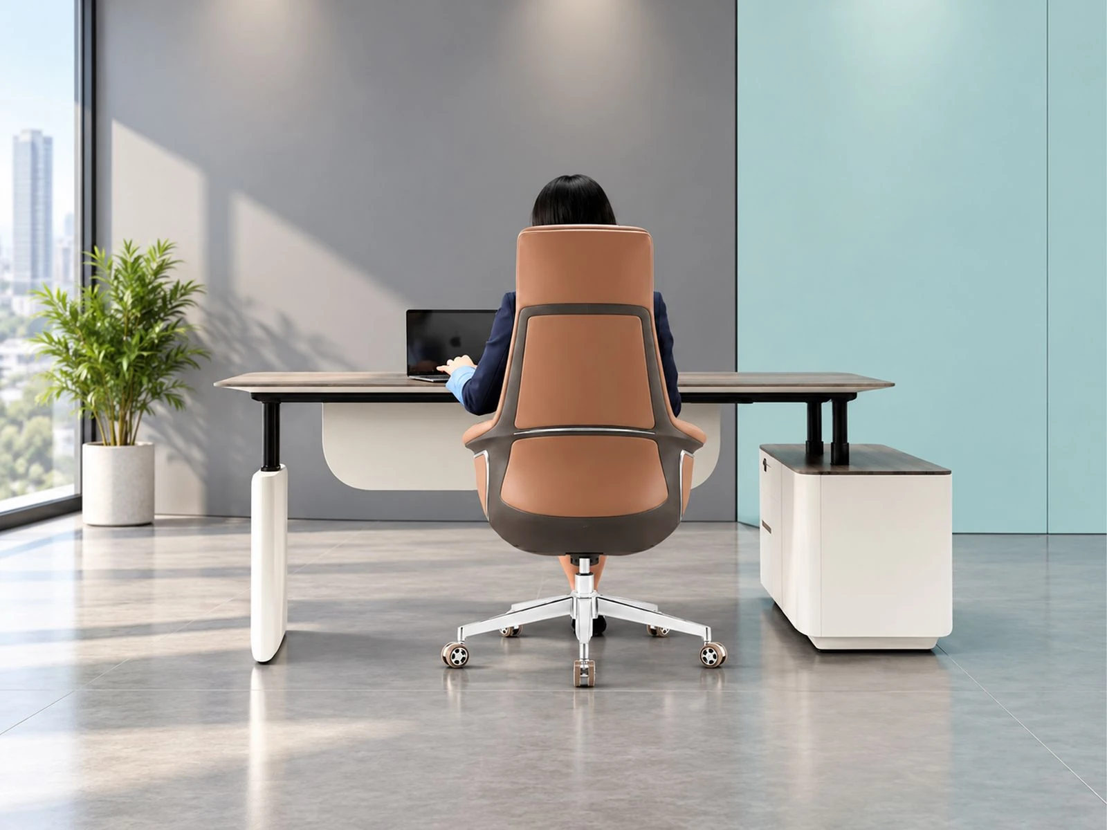 A cabin desk with a high-back chair