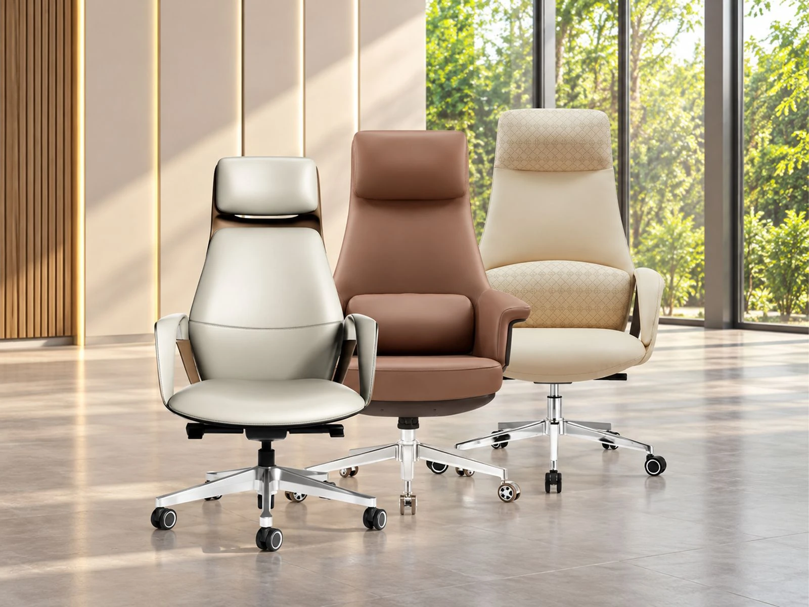 Three high-back executive chairs