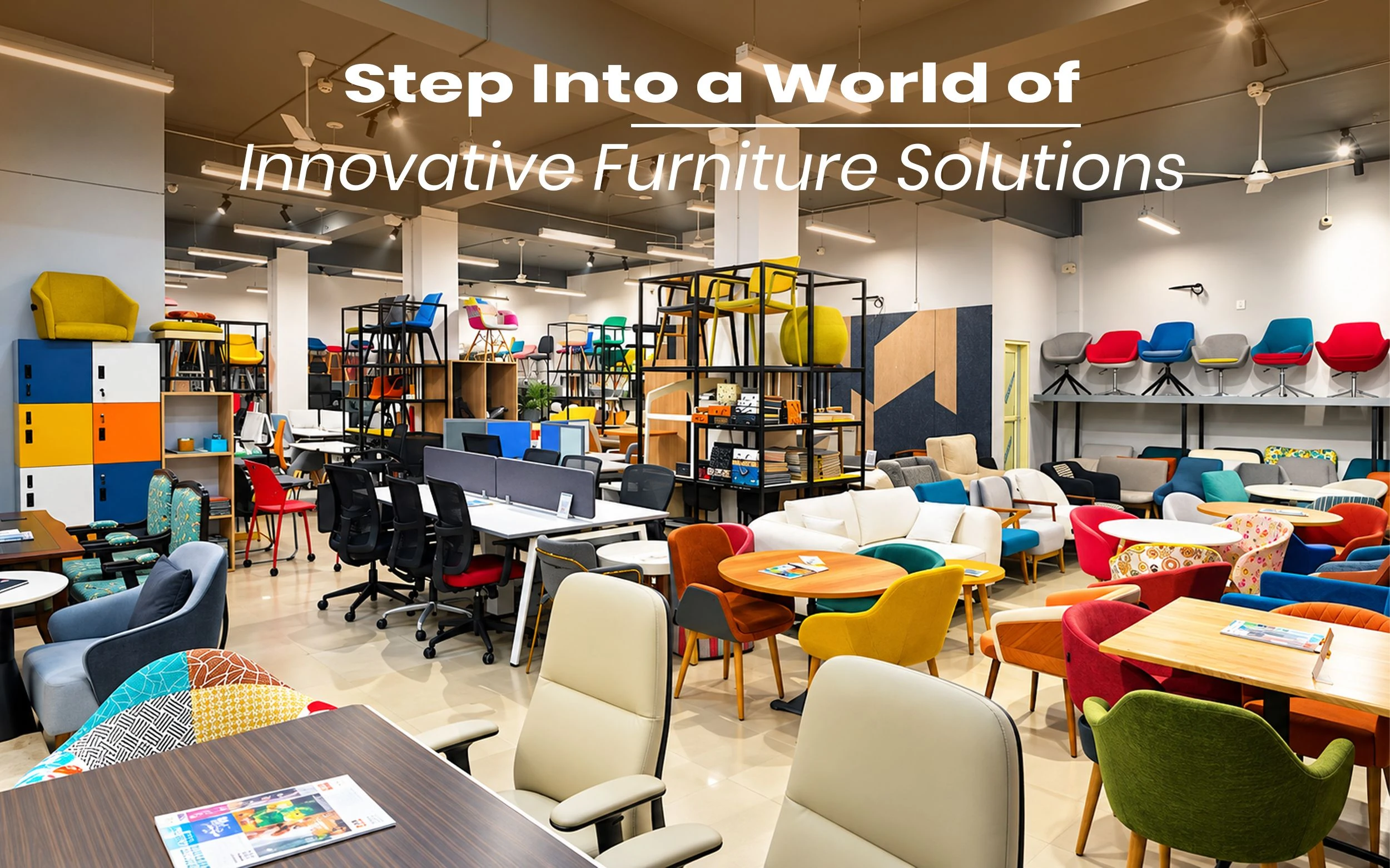Chairs, tables and storage on display in a furniture showroom